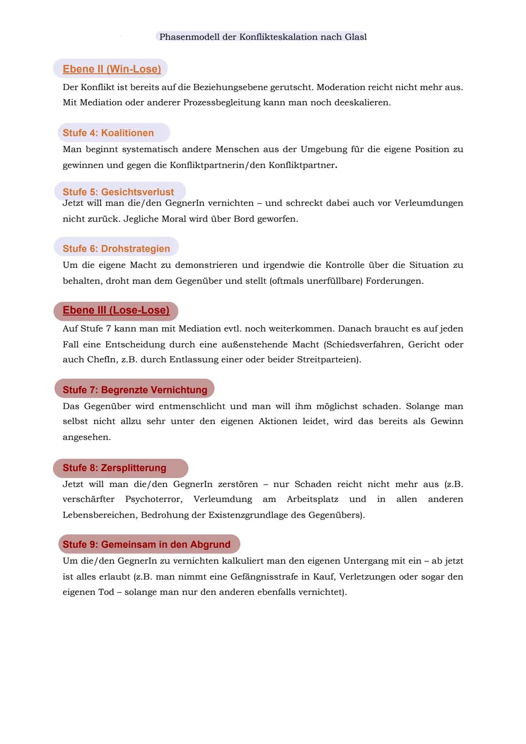 # Phasenmodell der Konflikteskalation nach Glasl
Phasenmodell der Konflikteskalation nach Glasl
Mit dem Phasenmodell der Eskalation legte