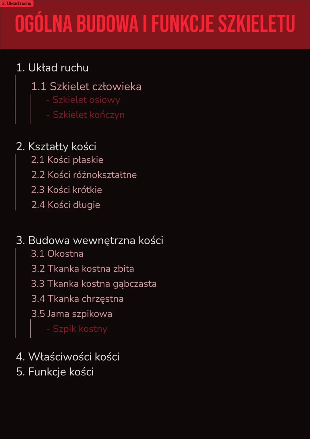 3. Układ ruchu
# OGÓLNA BUDOWA I FUNKCJE SZKIELETU
1. Układ ruchu
1. 1 Szkielet człowieka
- Szkielet osiowy
- Szkielet kończyn
2
