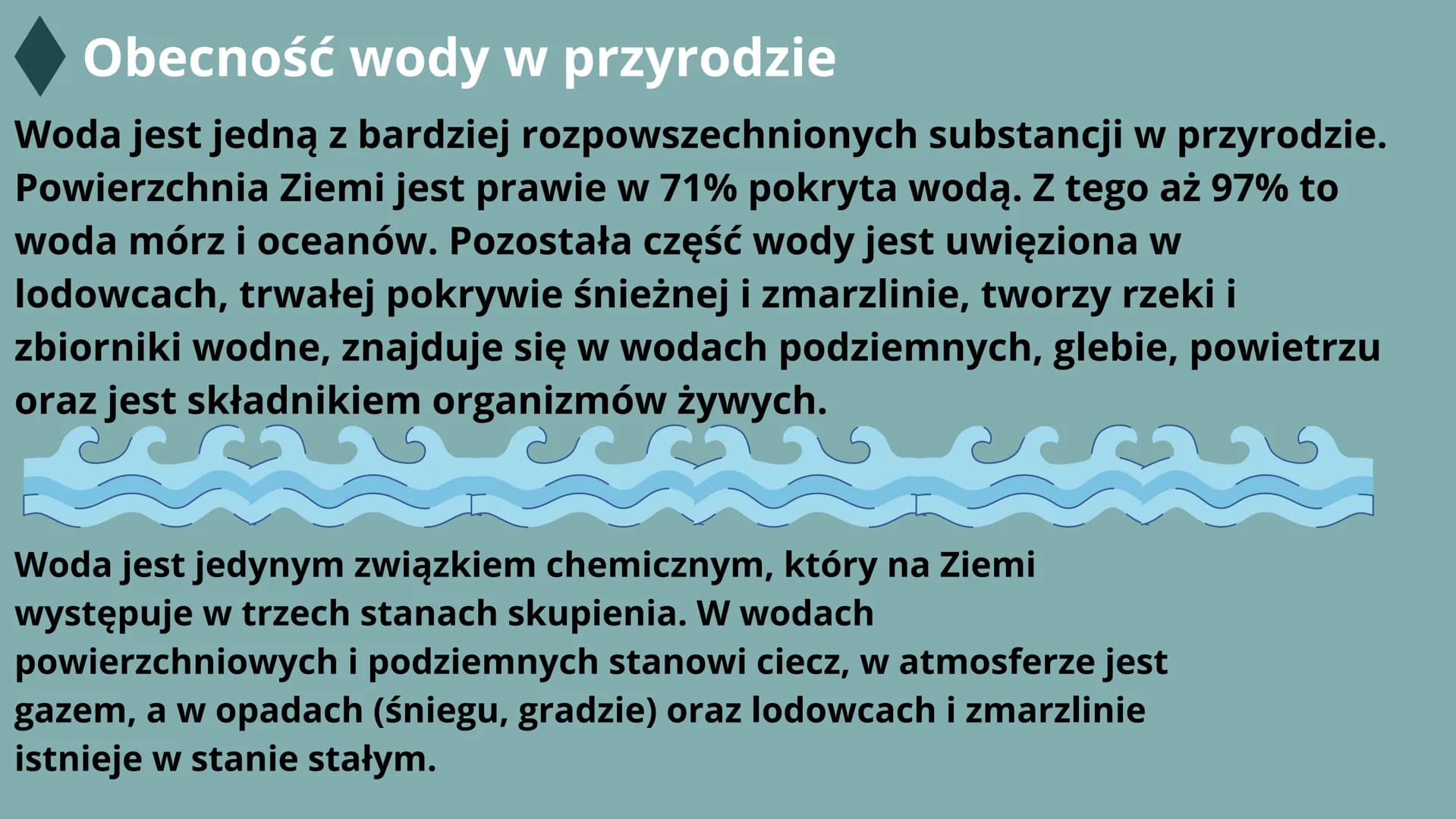 # 28
Woda - właściwości i rola w
przyrodzie
MAŁGOSIA CZECH VIIB # Obecność wody w przyrodzie
Woda jest jedną z bardziej rozpowszechnionyc