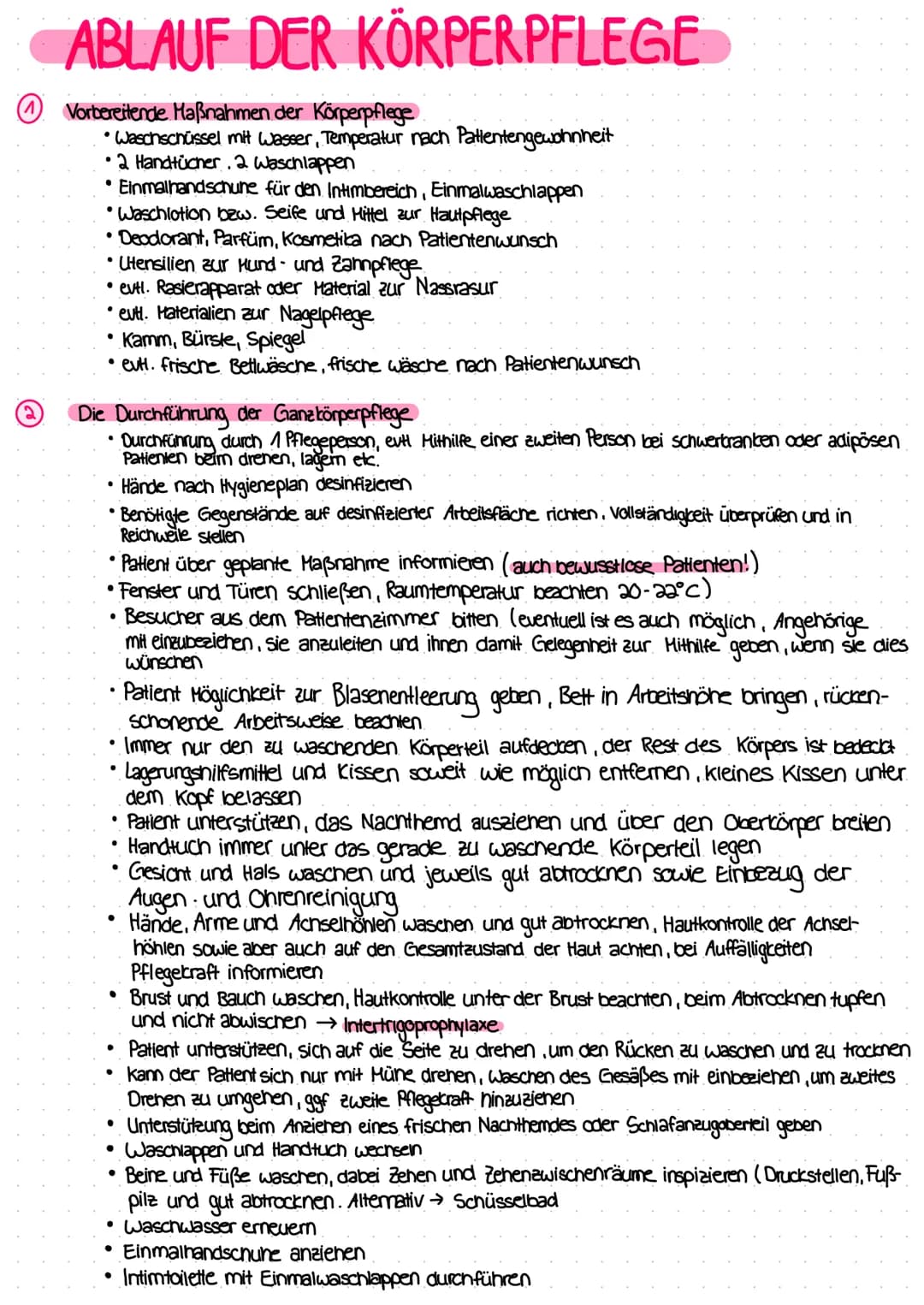 # ABLAUF DER KÖRPERPFLEGE
1. Vorbereitende Maßnahmen der Körperpflege
* Waschschüssel mit Wasser, Temperatur nach Patientengewohnhei