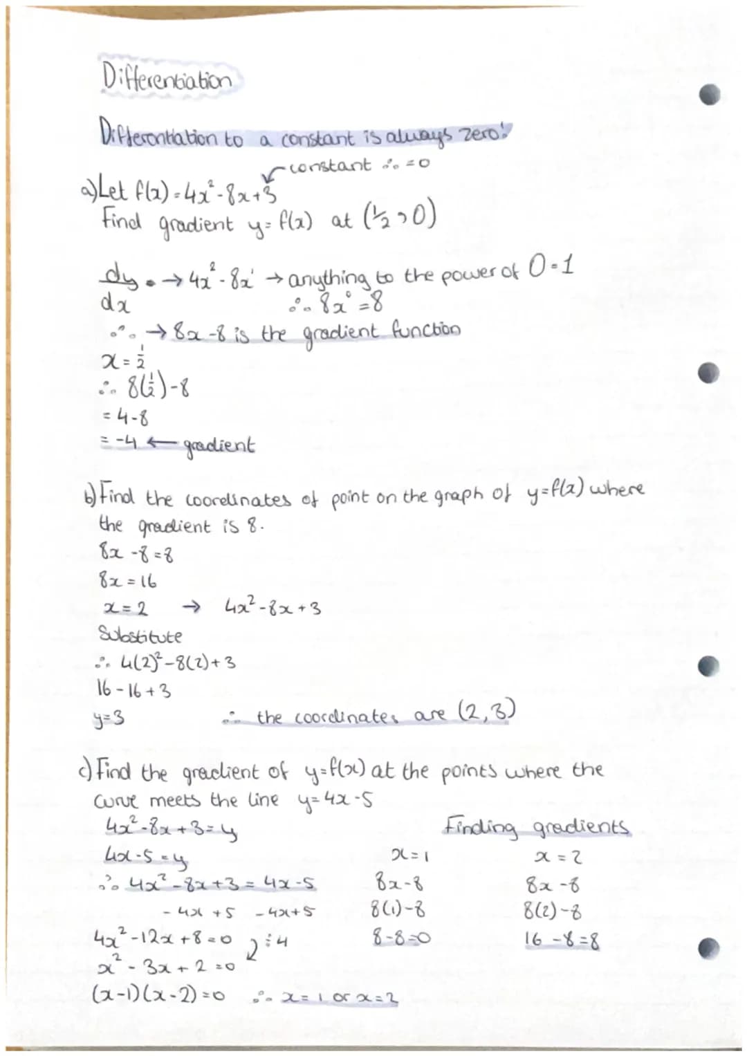 Differentiation
$y=x^n$ $\frac{dy}{da}=nx^{n-1}$
You CANT do $\frac{dy}{dx}$ when...
→x is in brackets
→x is in denominator
→x is in ro