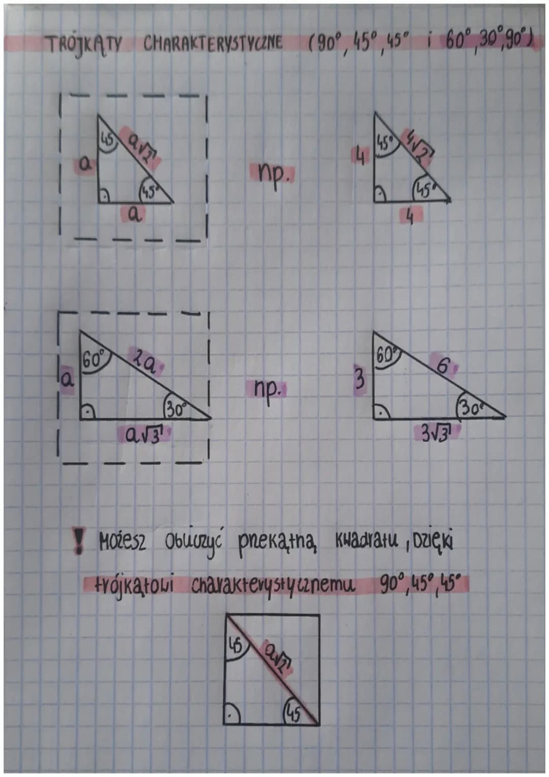 # TROJKĄTY CHARAKTERYSTYCZNE (90°, 45°, 45° і 60°, 30°,90°)
a
45
45
пр.
04
4√2
a
45
4
60 za
60%
a
3
пр.
A
30
D
30
αν
3√3