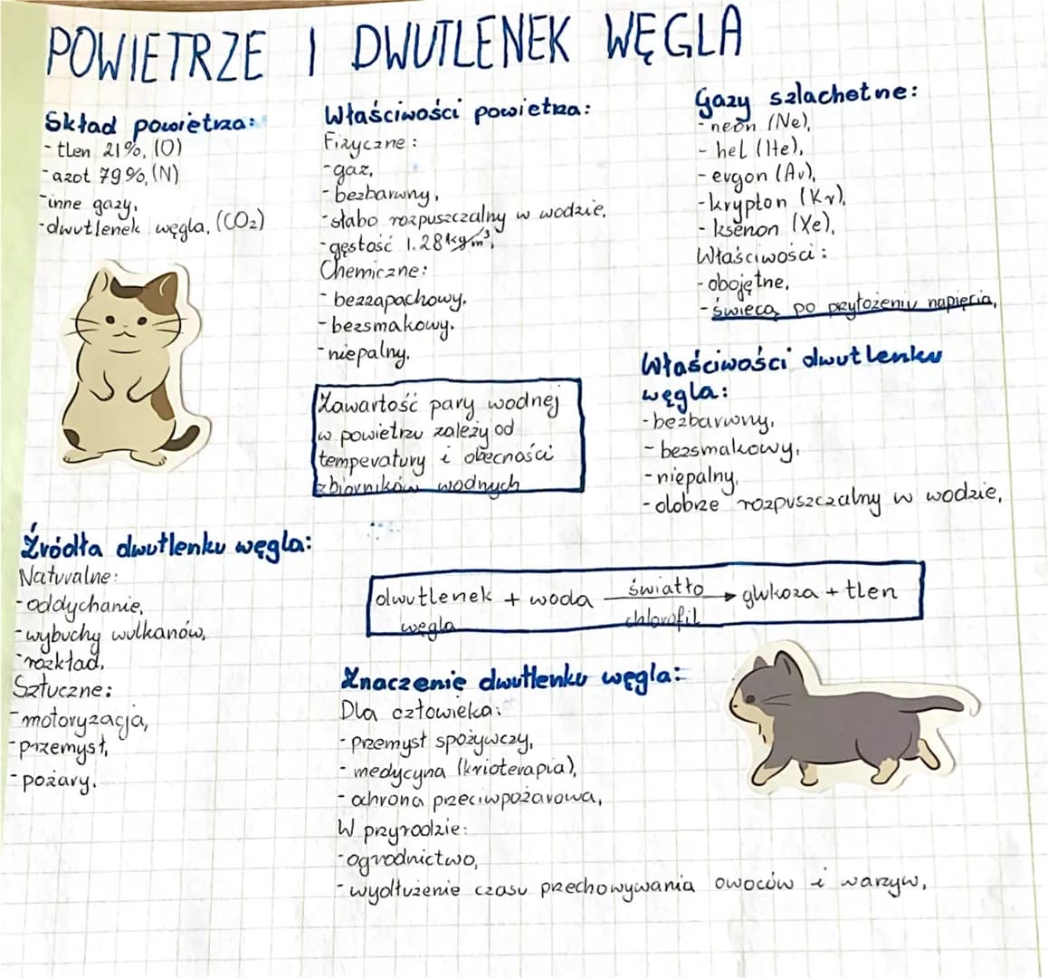 # POWIETRZE I DWUTLENEK WĘGLA
Skład powietrza:
- tlen 21%, (0)
- azot 79%, (N)
- inne gazy,
-dwutlenek węgla, (CO₂)
Właściwości powietra: