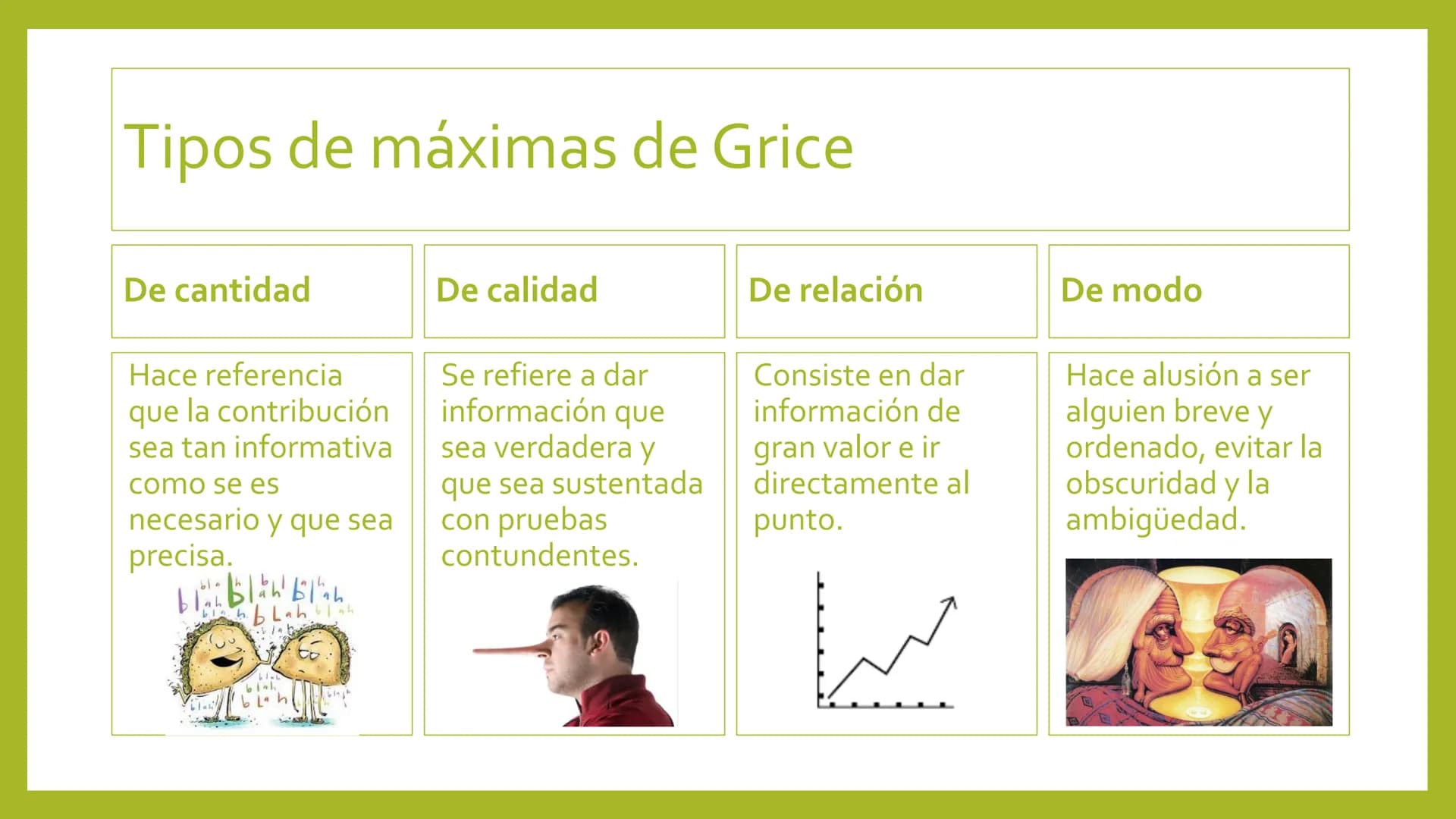 # ANÁLISIS DE LAS
# MÁXIMAS DE GRICE Y LOS
# ACTOS DE HABLA
Materia: Competencias en Lengua Materna.
Carrera: Lenguas Modernas. Máximas de