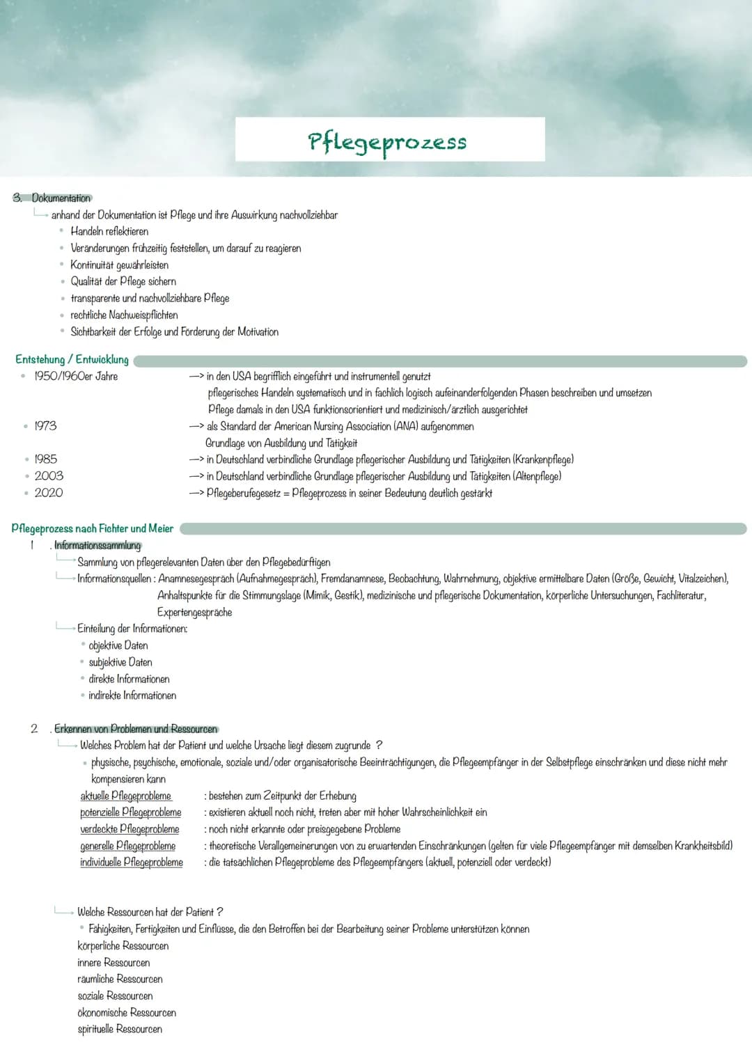 # Pflegeprozess
Definition von Pflegeprozess
- Methode zur systematischen Feststellung des Unterstützungsbedarfs einer Person sowie der Pla