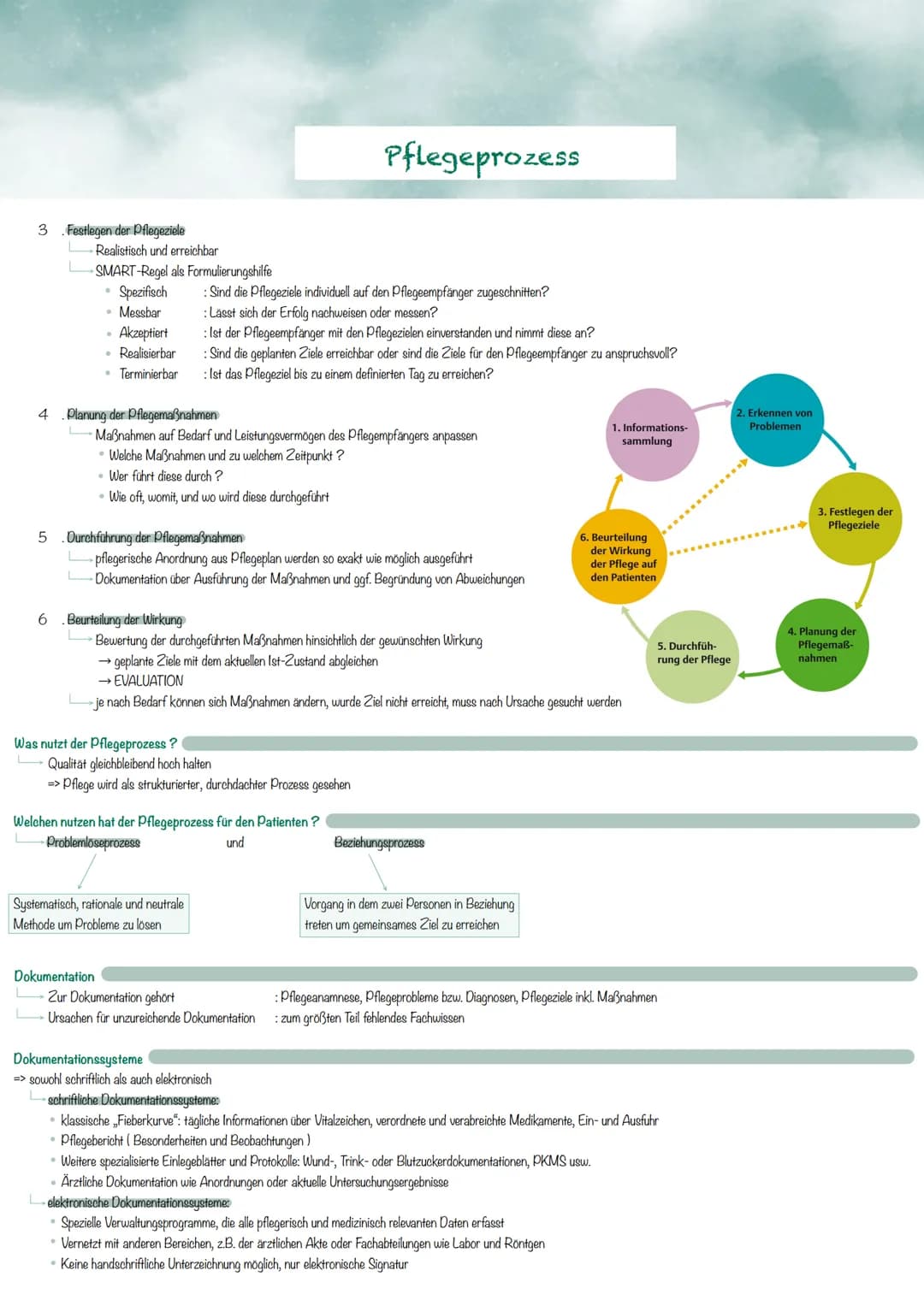 # Pflegeprozess
Definition von Pflegeprozess
- Methode zur systematischen Feststellung des Unterstützungsbedarfs einer Person sowie der Pla