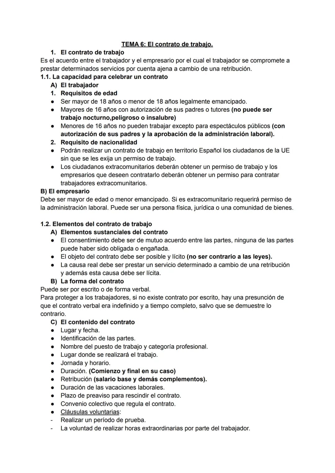 TEMA 6: El contrato de trabajo.
1. El contrato de trabajo
Es el acuerdo entre el trabajador y el empresario por el cual el trabajador se c