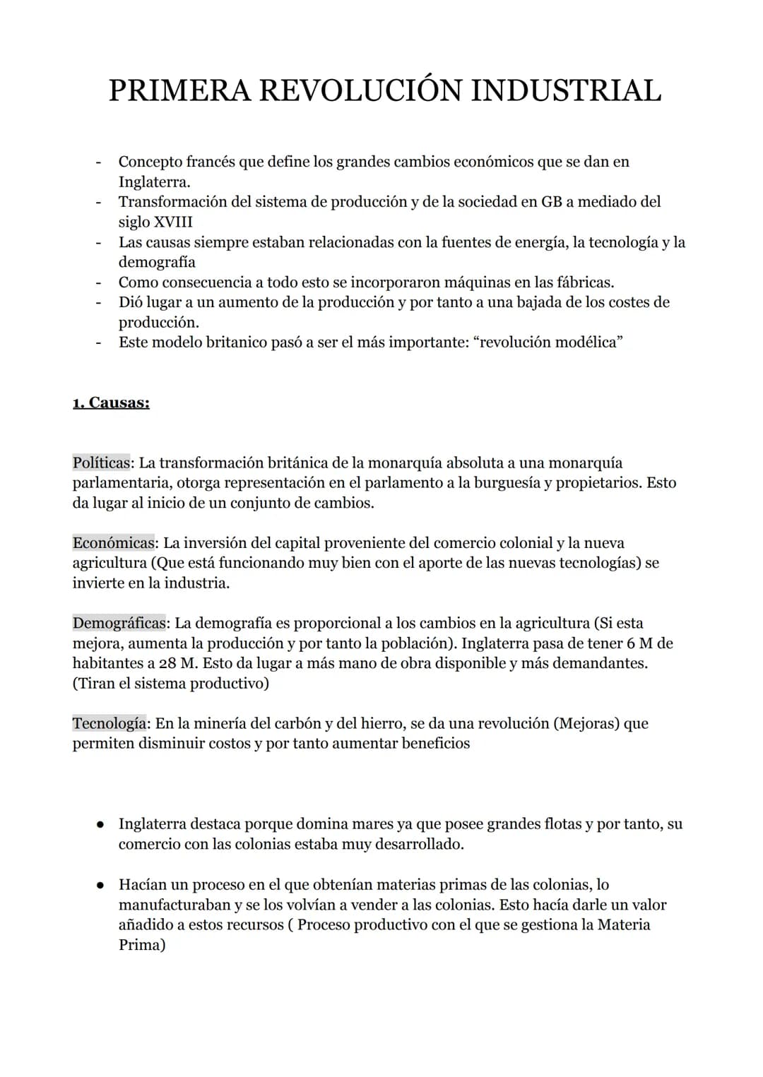 # PRIMERA REVOLUCIÓN INDUSTRIAL
- Concepto francés que define los grandes cambios económicos que se dan en
Inglaterra.
- Transformación del