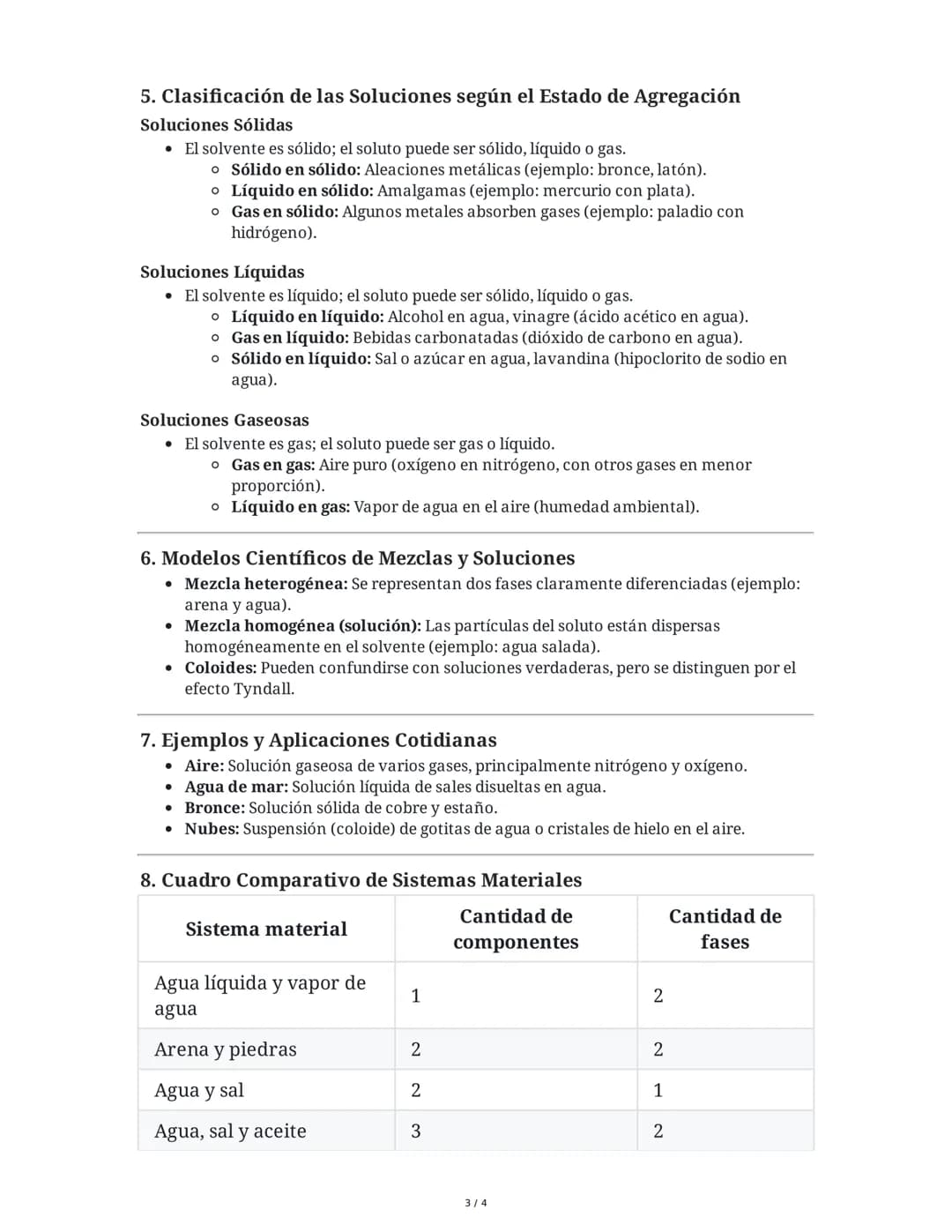 Resumen de los Contenidos
1. Propiedades y Clasificación de los Sistemas Materiales
Definición de Sistema Material
• Un sistema material es