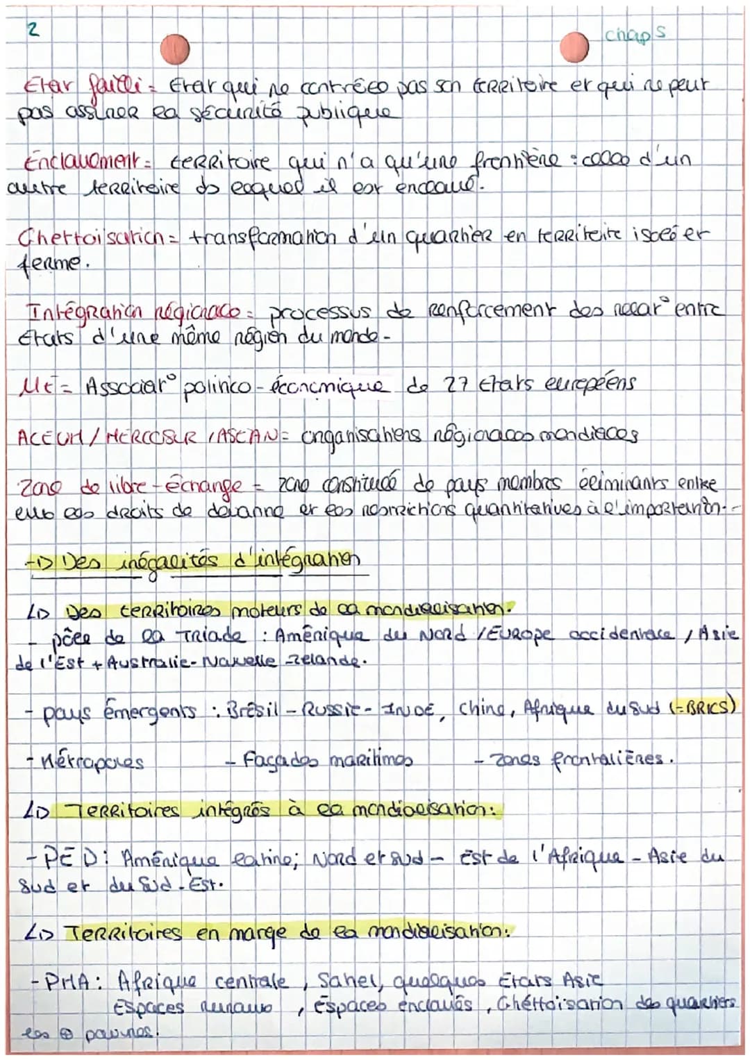 chaps
• Géographie - Chapitre 5 - Des territoires
inégalement integrés dans ea mondialisahan.
Mondialisanien - mise en relanen à l'échalco