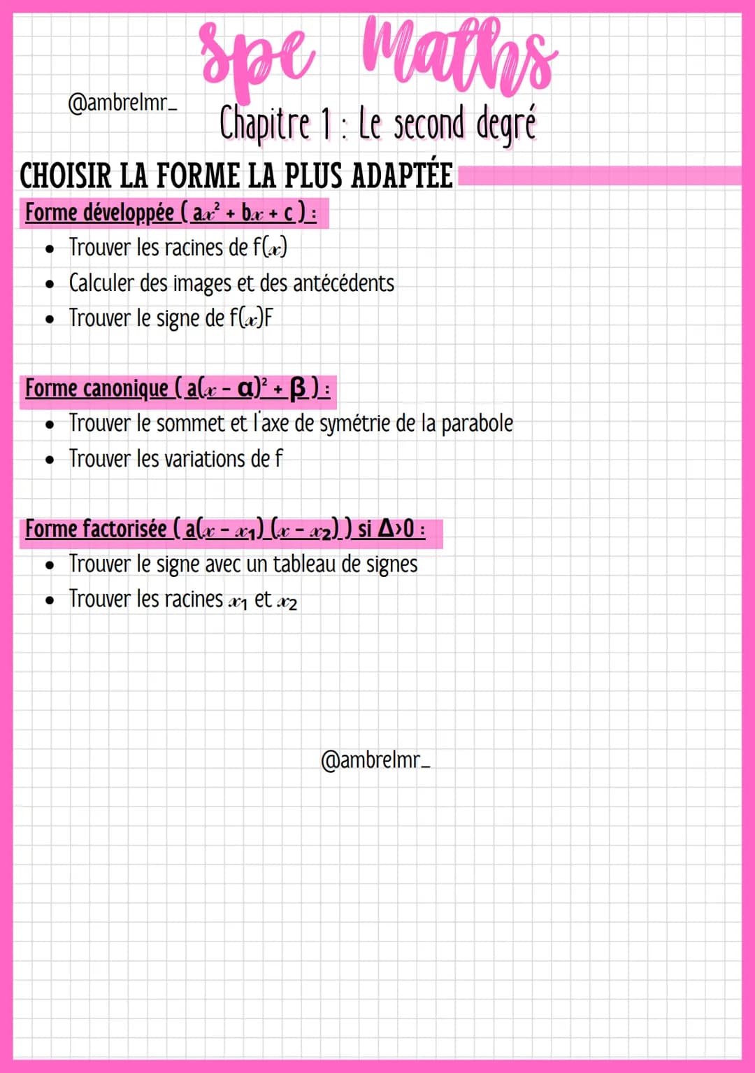 # spe Maths
@ambrelmr_
Chapitre 1: Le second degré
INTRODUCTION
Définition: Soit a, b et c des réels où a est non nul :
Une expression