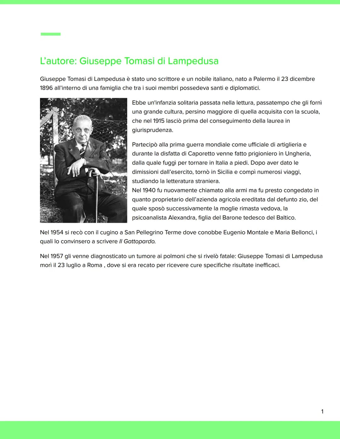 # Giuseppe Tomasi di Lampedusa
## Il Gattopardo
Nome Cognome
Data # L'autore: Giuseppe Tomasi di Lampedusa
Giuseppe Tomasi di Lampedusa è