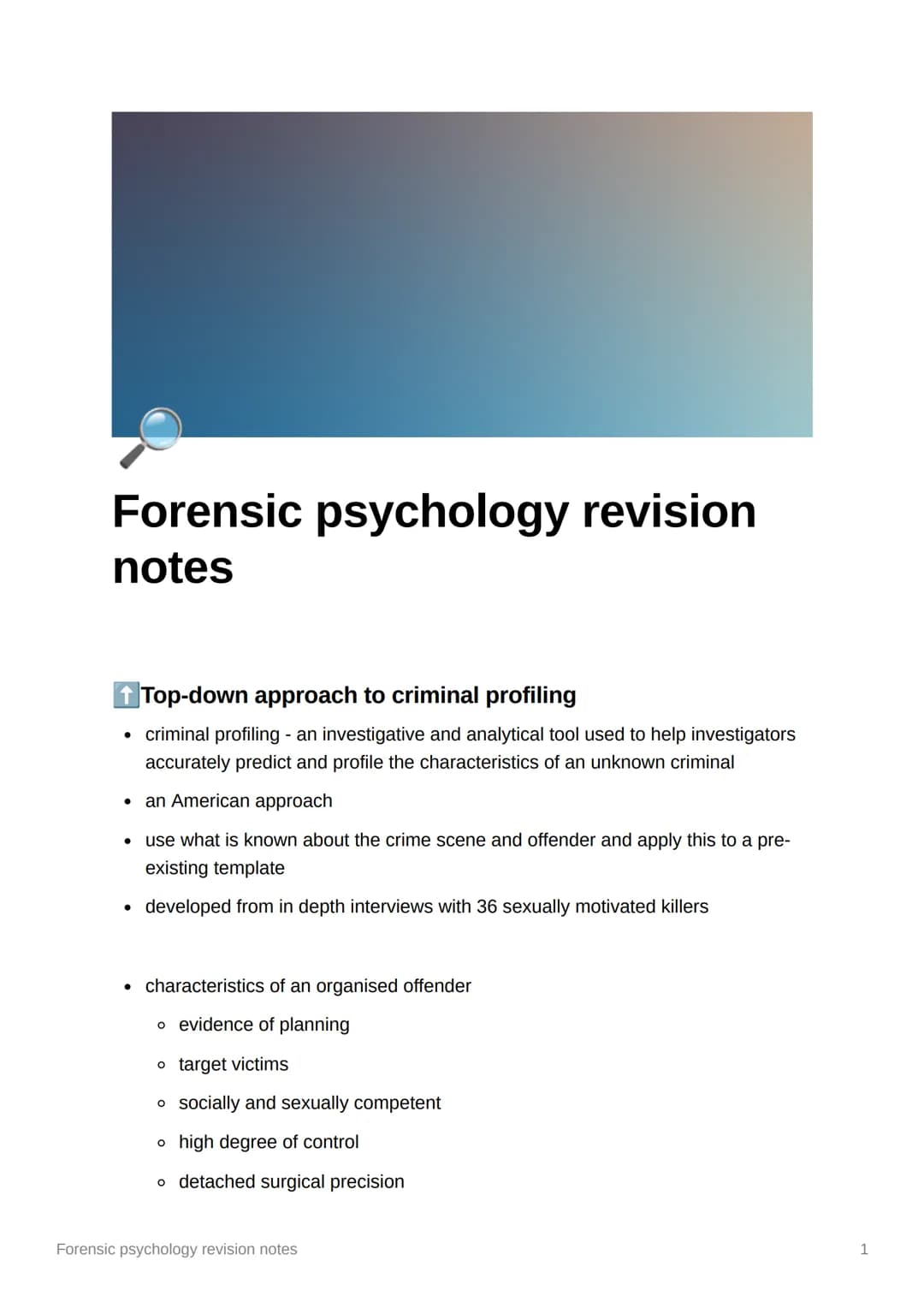 <h2>Top-Down Approach to Criminal Profiling</h2>
<p>Criminal profiling is an investigative and analytical tool used to help investigators a