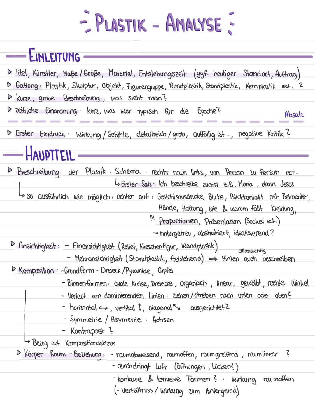 # PLASTIK - ANALYSE
EINLEITUNG
▷ Titel, Künstler, Maße/Größe, Material, Entstehungszeit (ggf. heutiger Standort, Auftrag)
▷ Gattung: Plas