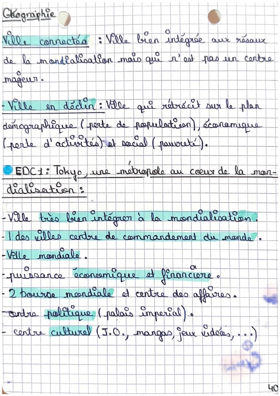 Géographie Les villes
dans la mondialis-
Définition:
ation Chap.2
-Yondialisation : Hise en relation des différentes
parties du monde sous l