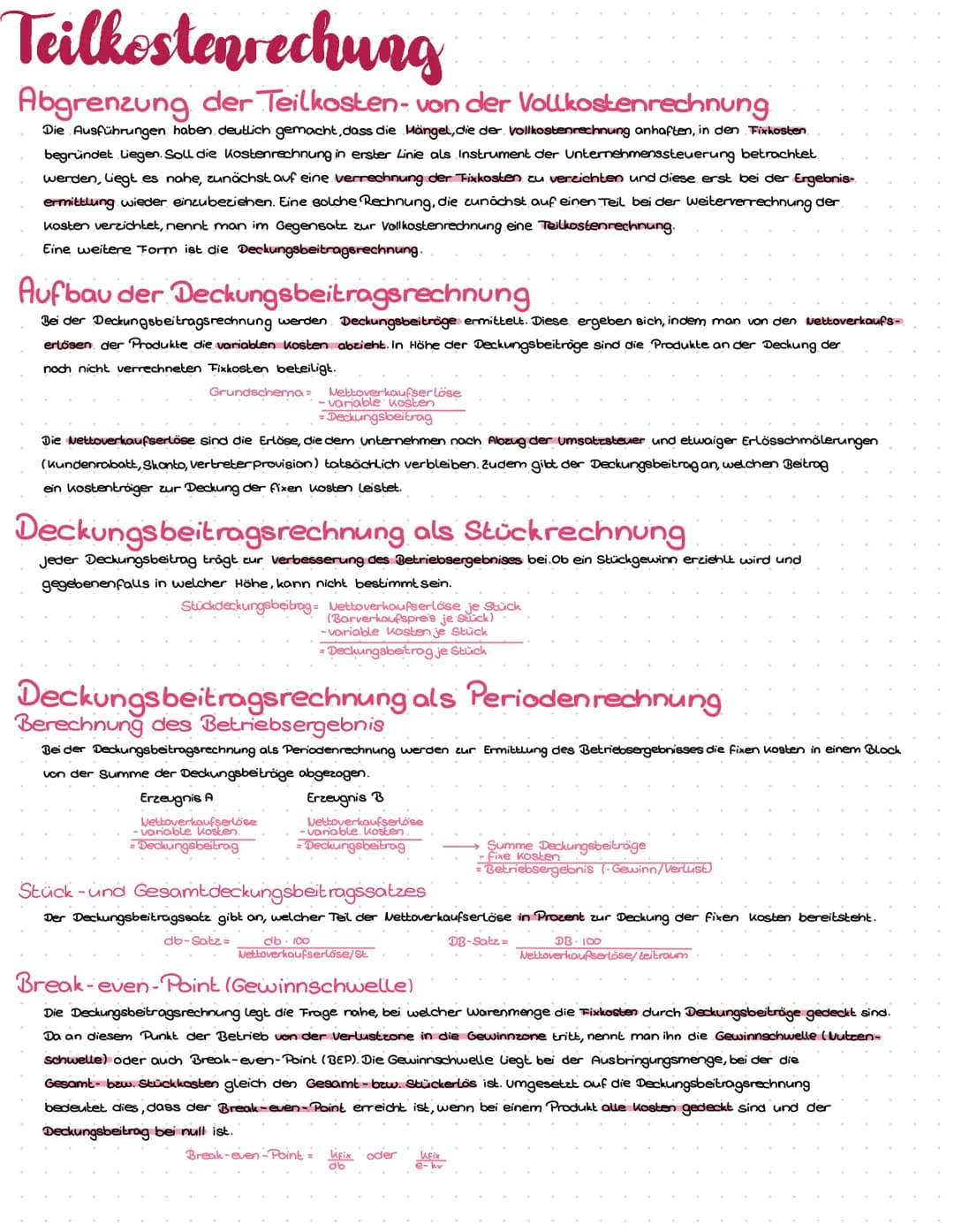 # Teilkostenrechung
Abgrenzung der Teilkosten- von der Vollkostenrechnung
Die Ausführungen haben deutlich gemacht, dass die Mängel, die de
