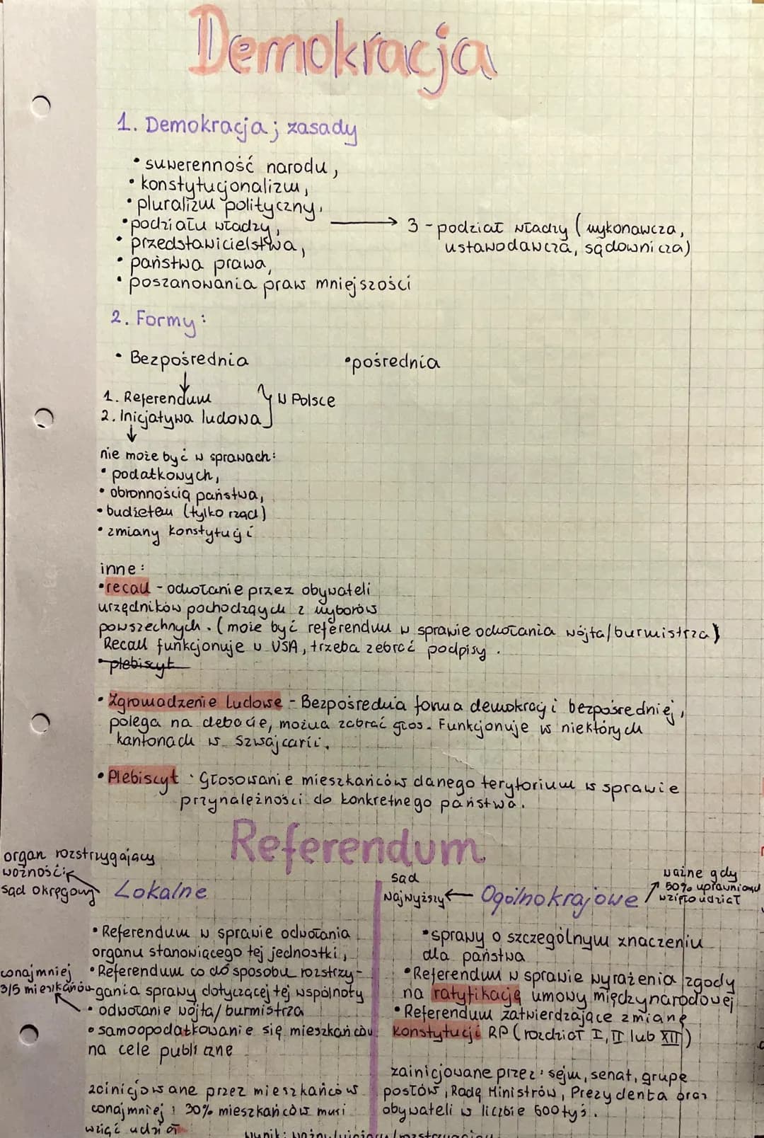 # Demokracja
1. Demokracja; zasady
* suwerenność narodu,
* konstytucjonalizm,
* pluralizm polityczny,
* atu wi
władzy,
* przedsta