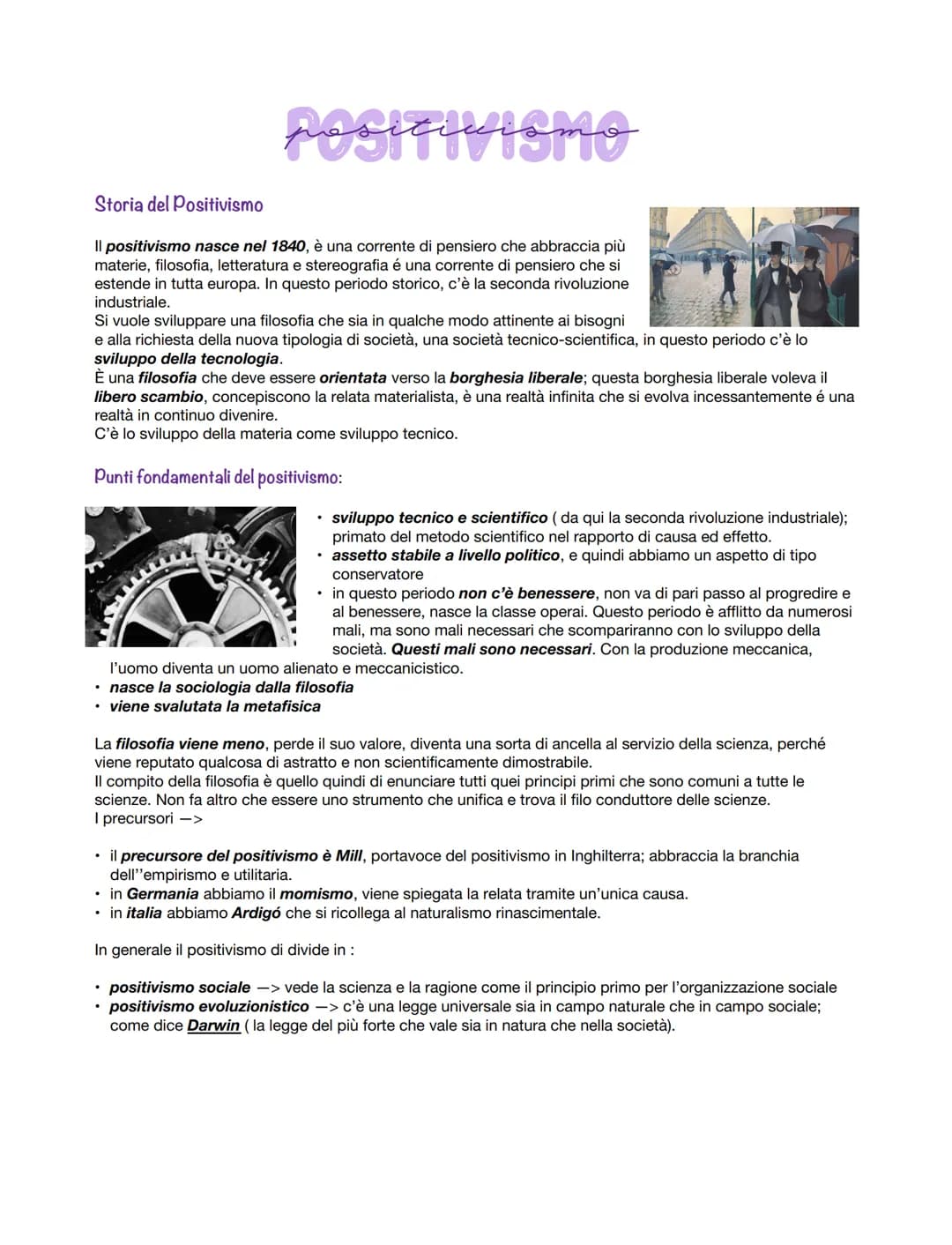 # POSITIVISMO
Storia del Positivismo
Il positivismo nasce nel 1840, è una corrente di pensiero che abbraccia più
materie, filosofia, lette