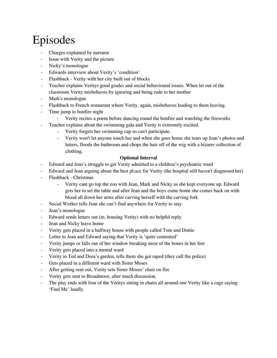 # Find Me Synopsis
The play starts with a narrator explaining the criminal charges placed on Verity Taylor (the main
character) and where s