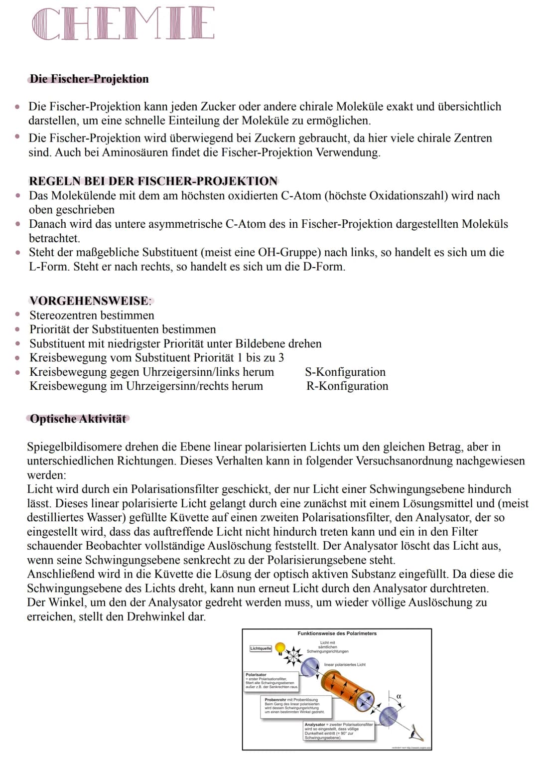 # CHEMIE
Isomerie
Die Isomerie unterscheidet sich in:
* Der Molekülstruktur (Konstitutionsisomerie)
* Der Bindungsanordnung an einem K