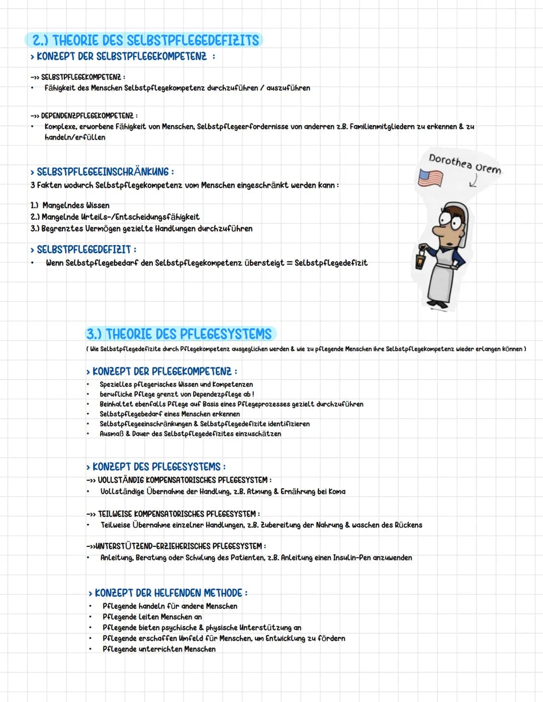 # OREM MODELL-
-> Dorothea Orem entwickelte die Selbst-Defizit-Theorie im jahr 1950+1960er Jahren
-> Orem rückt „Selbstpflege" in Mittelpu