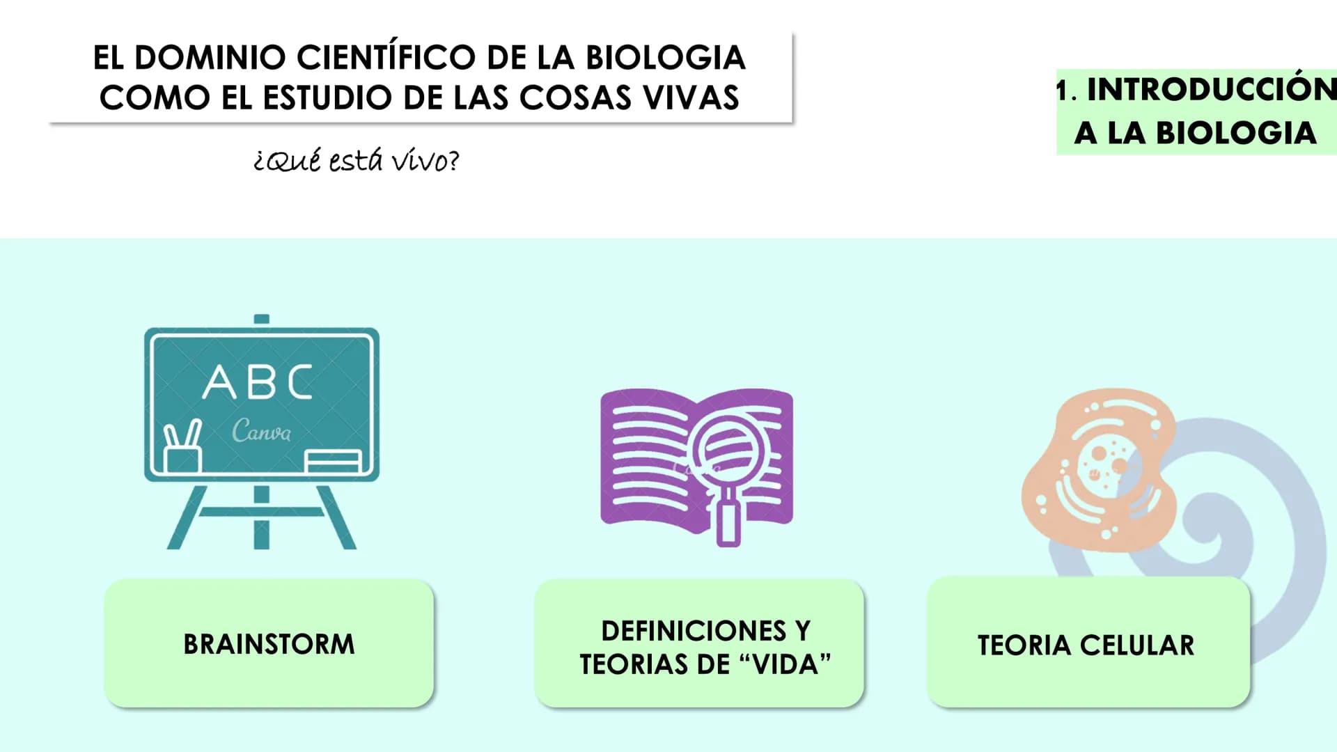 # UNIDAD 1.
# CÉLULA # ÍNDICE
INTRODUCCIÓN A LA BIOLOGÍA:
Vivo/no vivo; niveles de organización; definiciones "Vida"; Célula
y Teoría celul