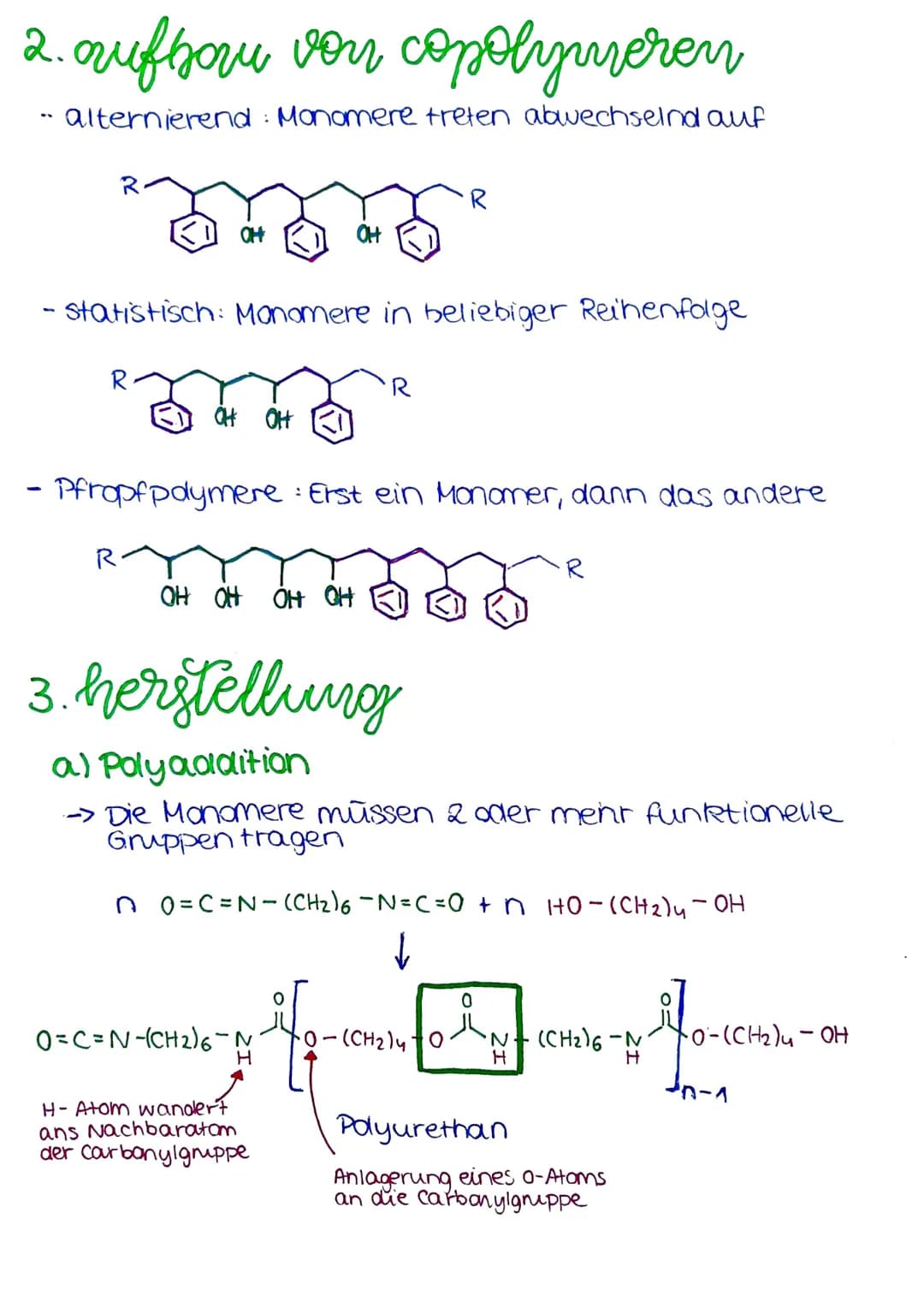 # KUNSTSTOFFE (POLYMERE)
1. struktur & eigenschaften
a) generelle Eigenschaften
- kein einheitlicher Schmelzpunkt, sondern Erweichungsint