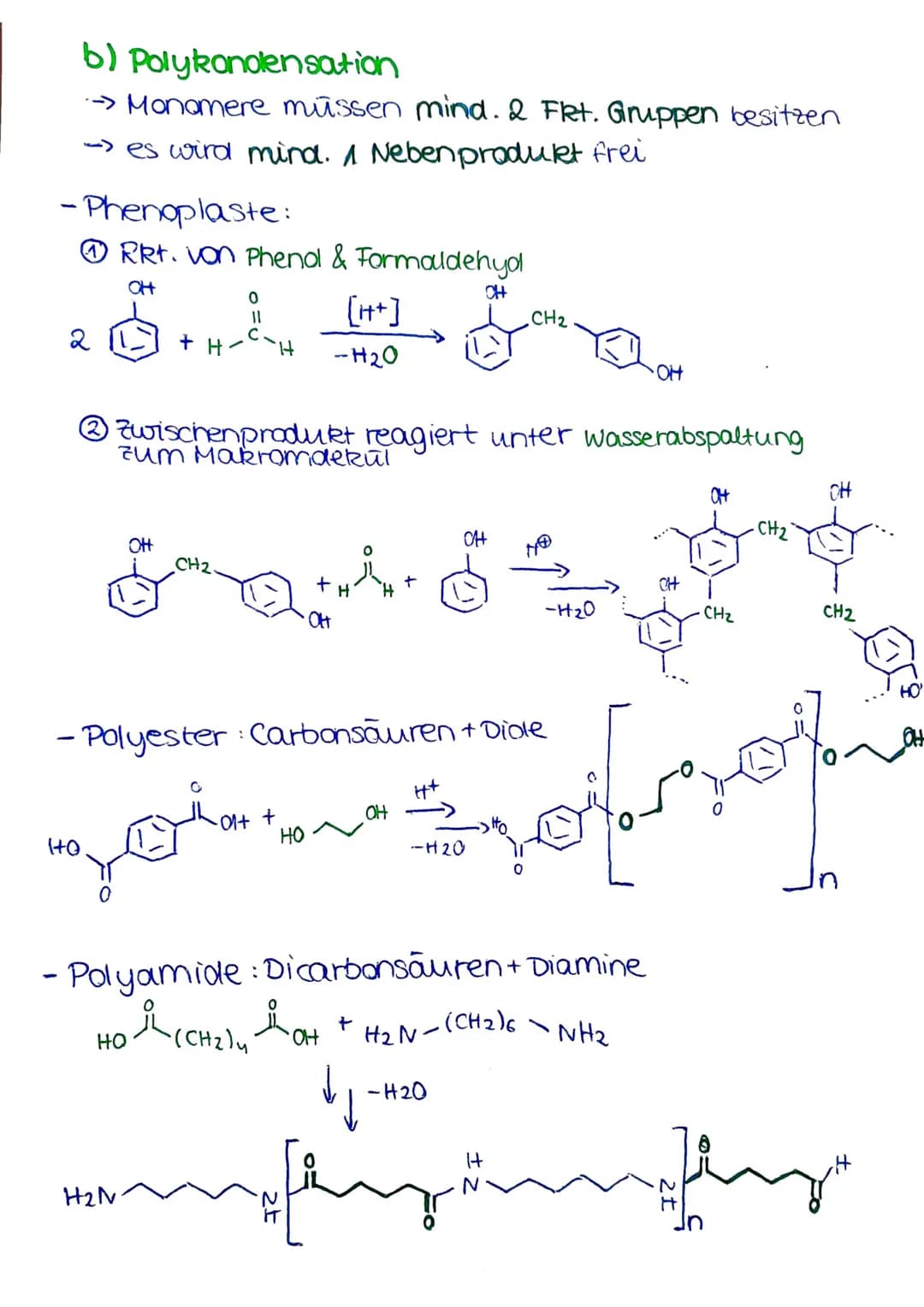 # KUNSTSTOFFE (POLYMERE)
1. struktur & eigenschaften
a) generelle Eigenschaften
- kein einheitlicher Schmelzpunkt, sondern Erweichungsint
