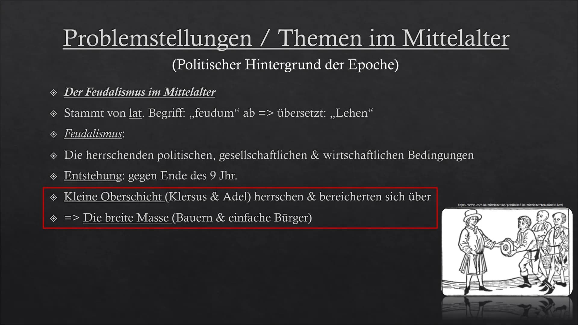 <p>Das Mittelalter ist eine Epoche zwischen dem 6. und 15. Jahrhundert, die in der europäischen Geschichte zwischen Antike und Neuzeit lieg