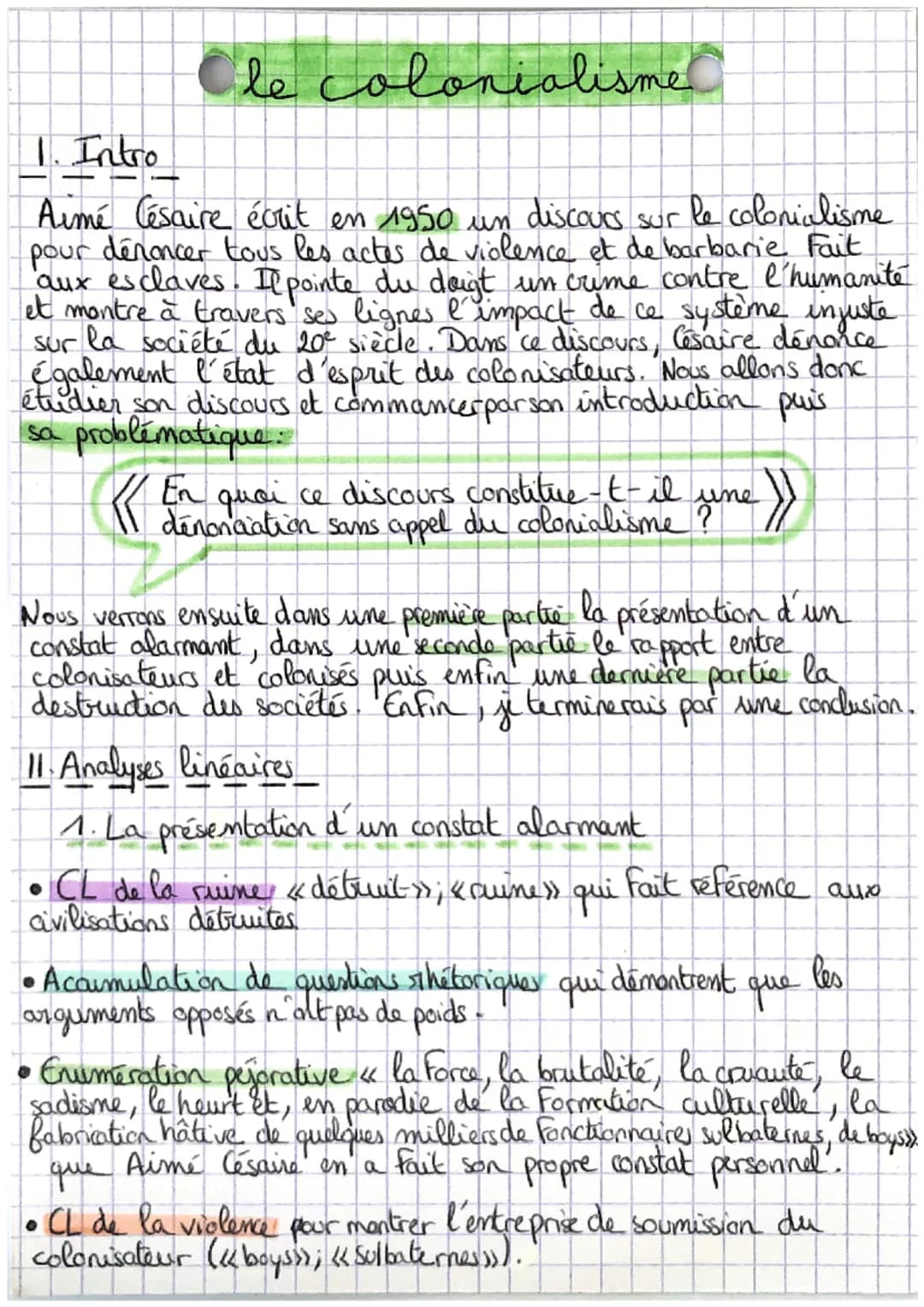 # le colonialisme
1. Intro
Aimé Césaire écrit en 1950 un discours sur le colonialisme
pour dénoncer tous les actes de violence et de barba