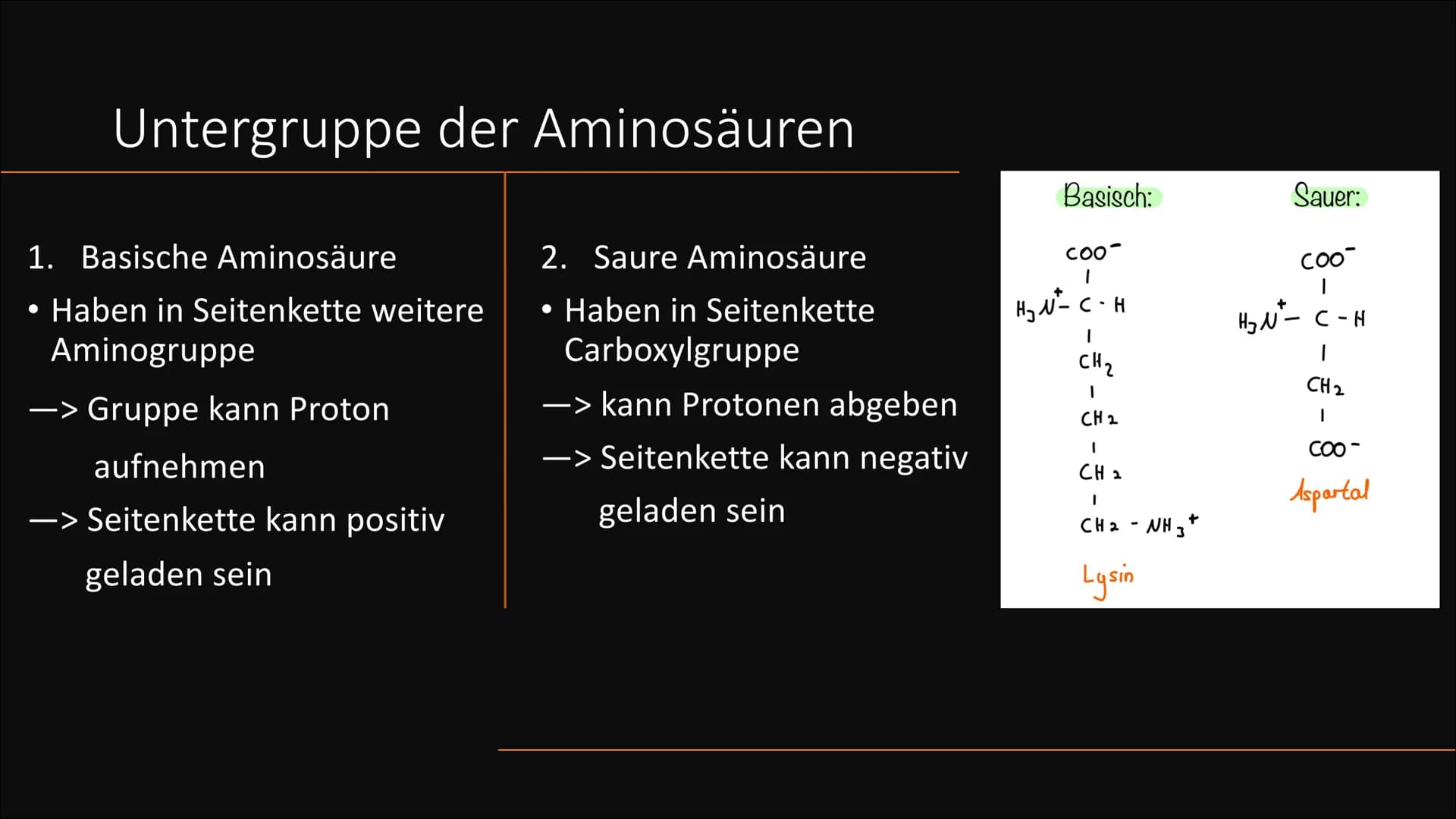 # Aminosäuren
Grundlegender struktureller Aufbau 1. Vorkommen
2. Was sind Aminosäuren
3. Aufteilung
4. Nomenklatur
5. Zwitterion
6. Peptidb