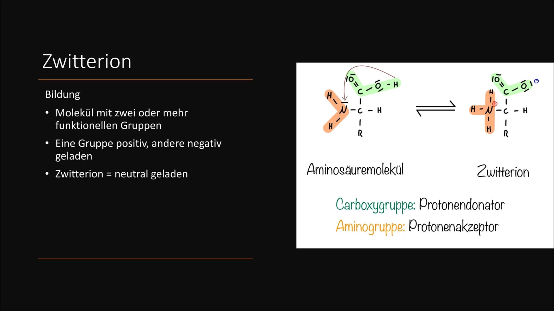 # Aminosäuren
Grundlegender struktureller Aufbau 1. Vorkommen
2. Was sind Aminosäuren
3. Aufteilung
4. Nomenklatur
5. Zwitterion
6. Peptidb