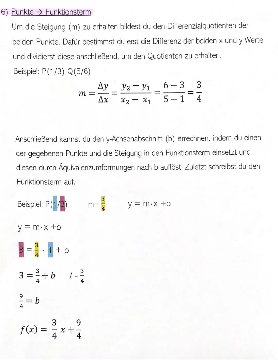 # Lernzettel: Lineare Funktionen
1) Funktionsterm → Wertetabelle → Graph
Beispiel: f(x)=2x+1
Setze x in die Funktion ein und berechne y.
