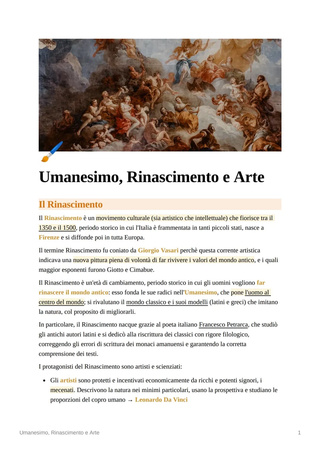 <p>Il Rinascimento è un movimento culturale (sia artistico che intellettuale) che fiorisce tra il 1350 e il 1500. Questo periodo storico na