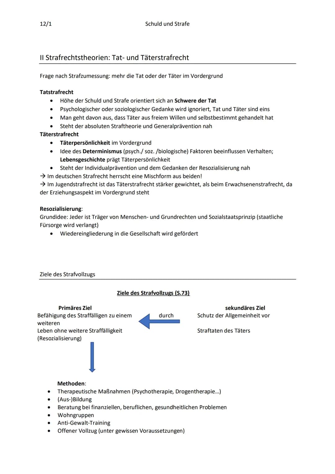 12/1 Schuld und Strafe
I Schuld
= bestimmtes Verhalten, bestimmte Tat, womit jemand gegen Werte, Normen verstößt; begangenes
Unrecht, sitt