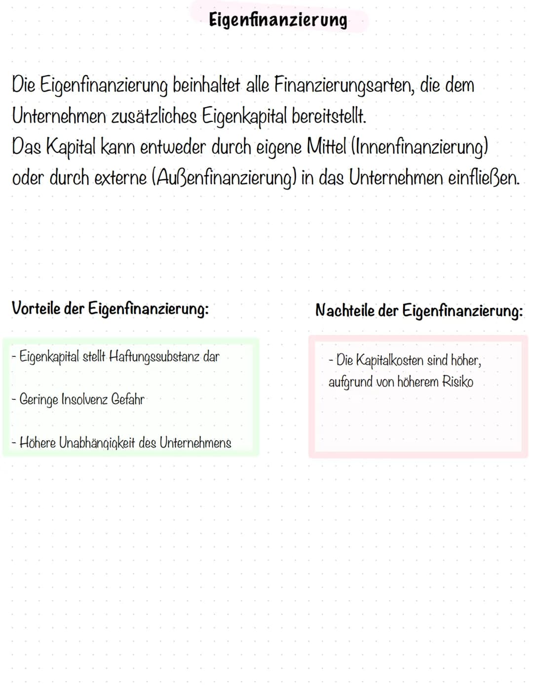 # Innenfinanzierung
Die Innenfinanzierung beansprucht im Gegensatz zur Außenfinanzierung
keine externen Kapitalgeber. Um Investitionen zu t