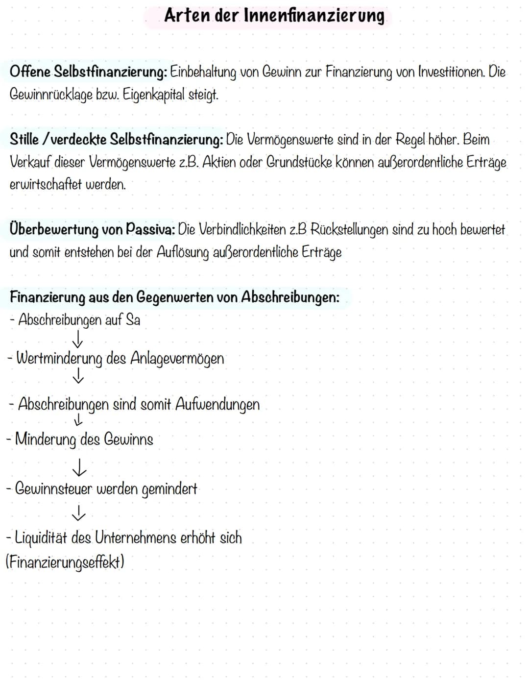 # Innenfinanzierung
Die Innenfinanzierung beansprucht im Gegensatz zur Außenfinanzierung
keine externen Kapitalgeber. Um Investitionen zu t