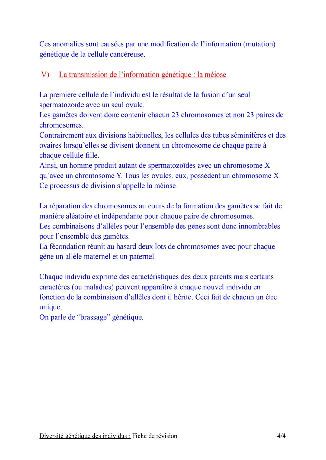 # Chapitre n°1 : Diversité génétique des individus
Fiche de révision
Introduction:
Tous les êtres vivants sont constitués de cellules.
Cha