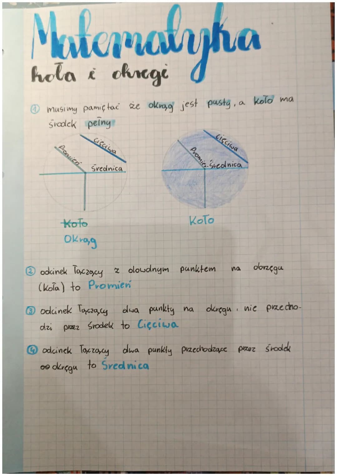 # Matematyka
hola i okregi
@musimy pamiętać że okrąg jest pusty, a koło ma
Środek peing
Promien
cięciwa
Średnica
cięciwa
Promier
Średni