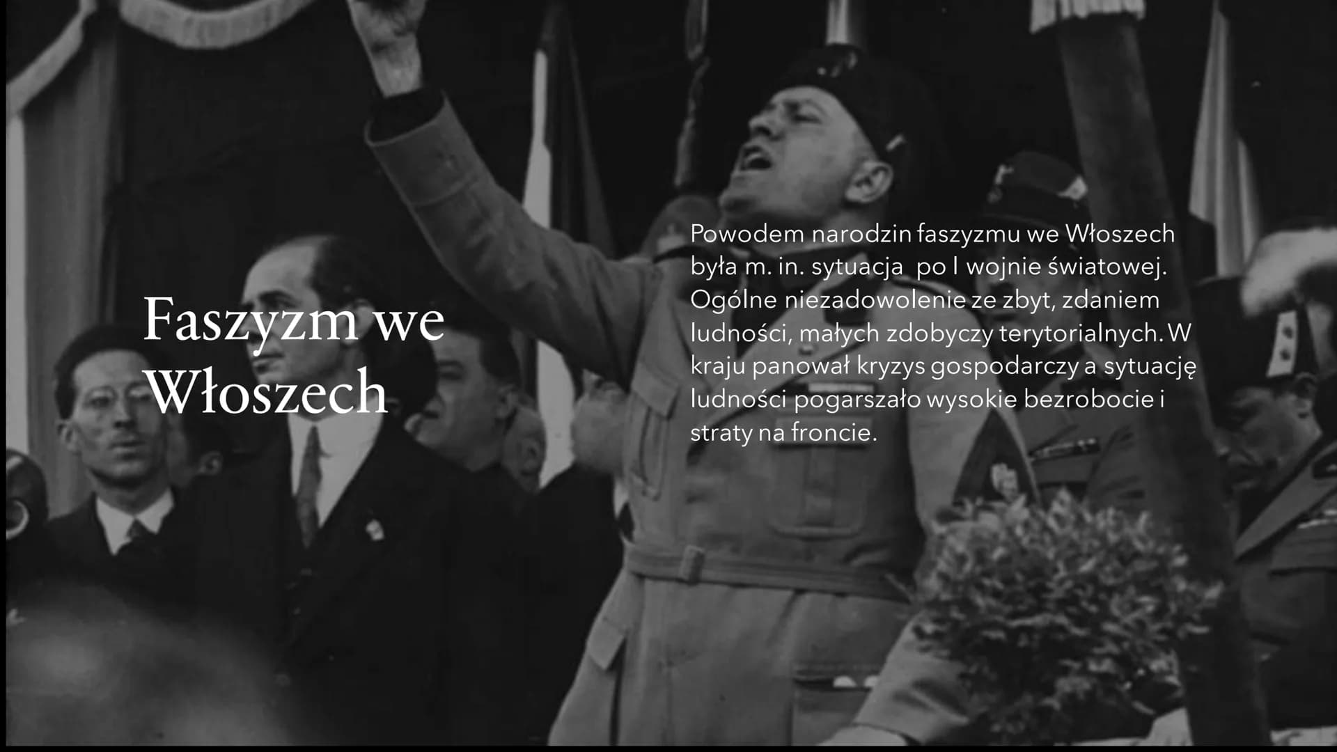 # Narodziny faszyzmu
Faszyzm, nazizm, A. Hitler, B. Mussolini Faszyzm we
Włoszech
Powodem narodzin faszyzmu we Włoszech
była m. in. sytuac