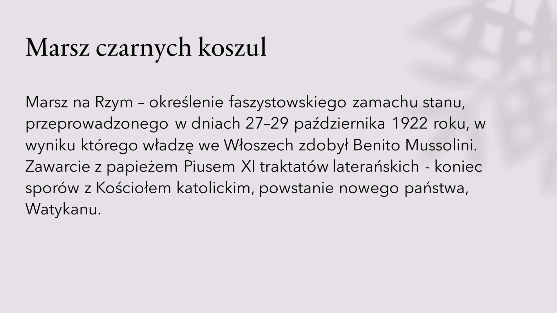 # Narodziny faszyzmu
Faszyzm, nazizm, A. Hitler, B. Mussolini Faszyzm we
Włoszech
Powodem narodzin faszyzmu we Włoszech
była m. in. sytuac