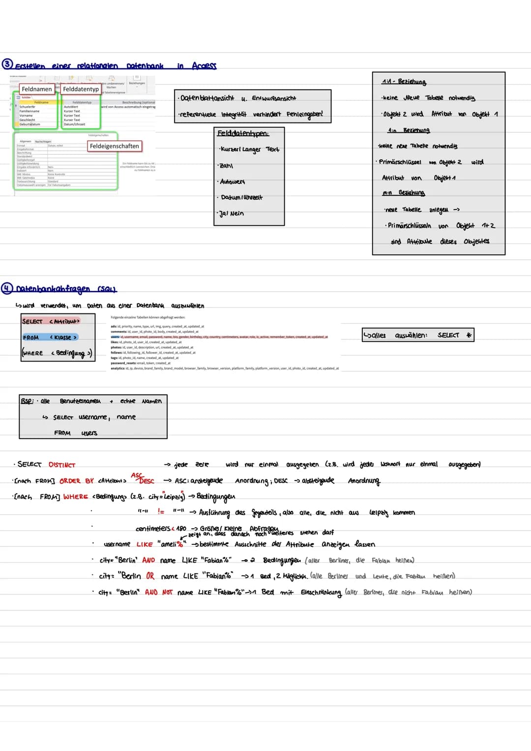 # Informatik Klausur Nr. 1
~ DATENBANKEN~
Exel als Datenbank
SYNTAX
* DBANZAHL (Datenbank; Datenbank feld, Suchkreterien)
Summierung