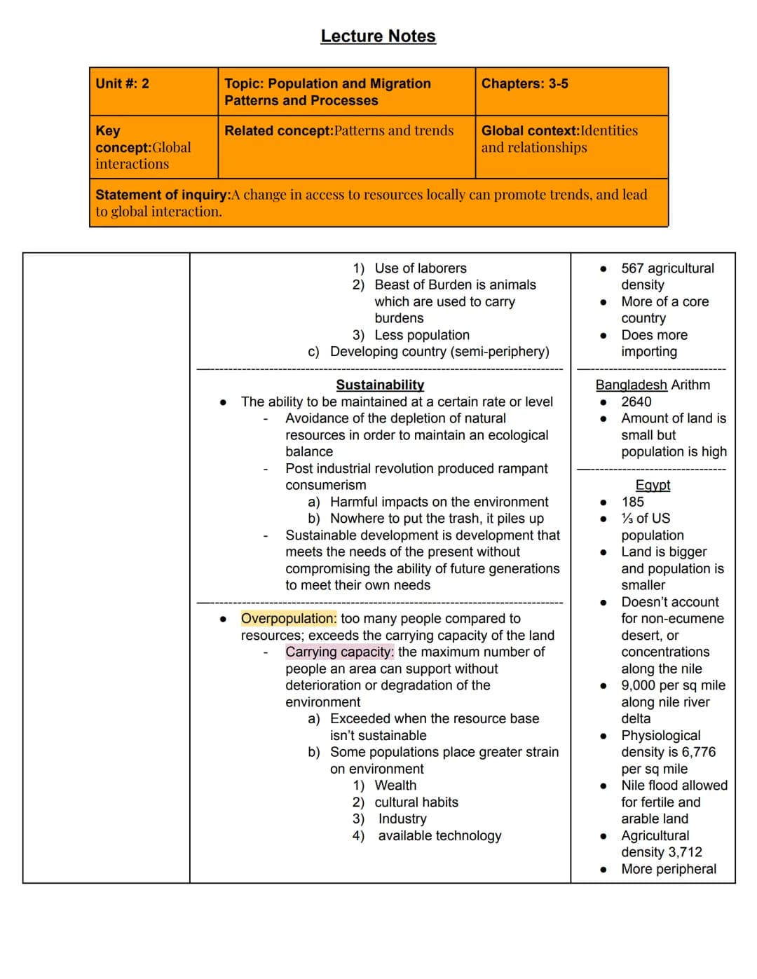 # Lecture Notes
Unit #: 2
Topic: Population and Migration
Patterns and Processes
Chapters: 3-5
Key
concept:Global
interactions
Related