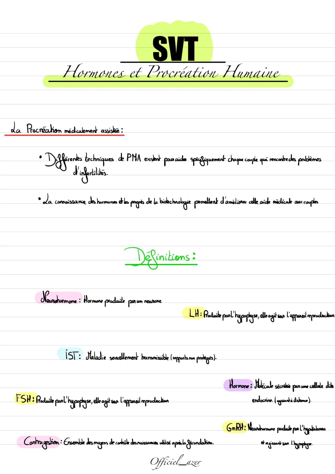 # SVT
# Hormones et Procréation Humaine
Le contrôle de l'appareil reproducteur:
• de complexe hypothalamo-hypophysaire est constitué de: