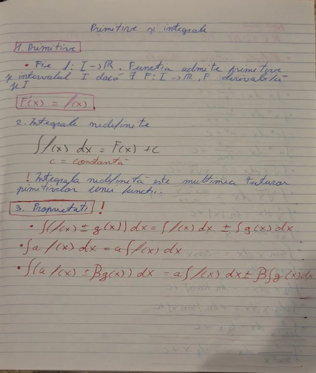 # Primitive si integrale
1. Primitive
* Fie 1: I-IR. Functia admite primitive
x intervalul I daca 7 F: I -> IR, F derivabila
KI