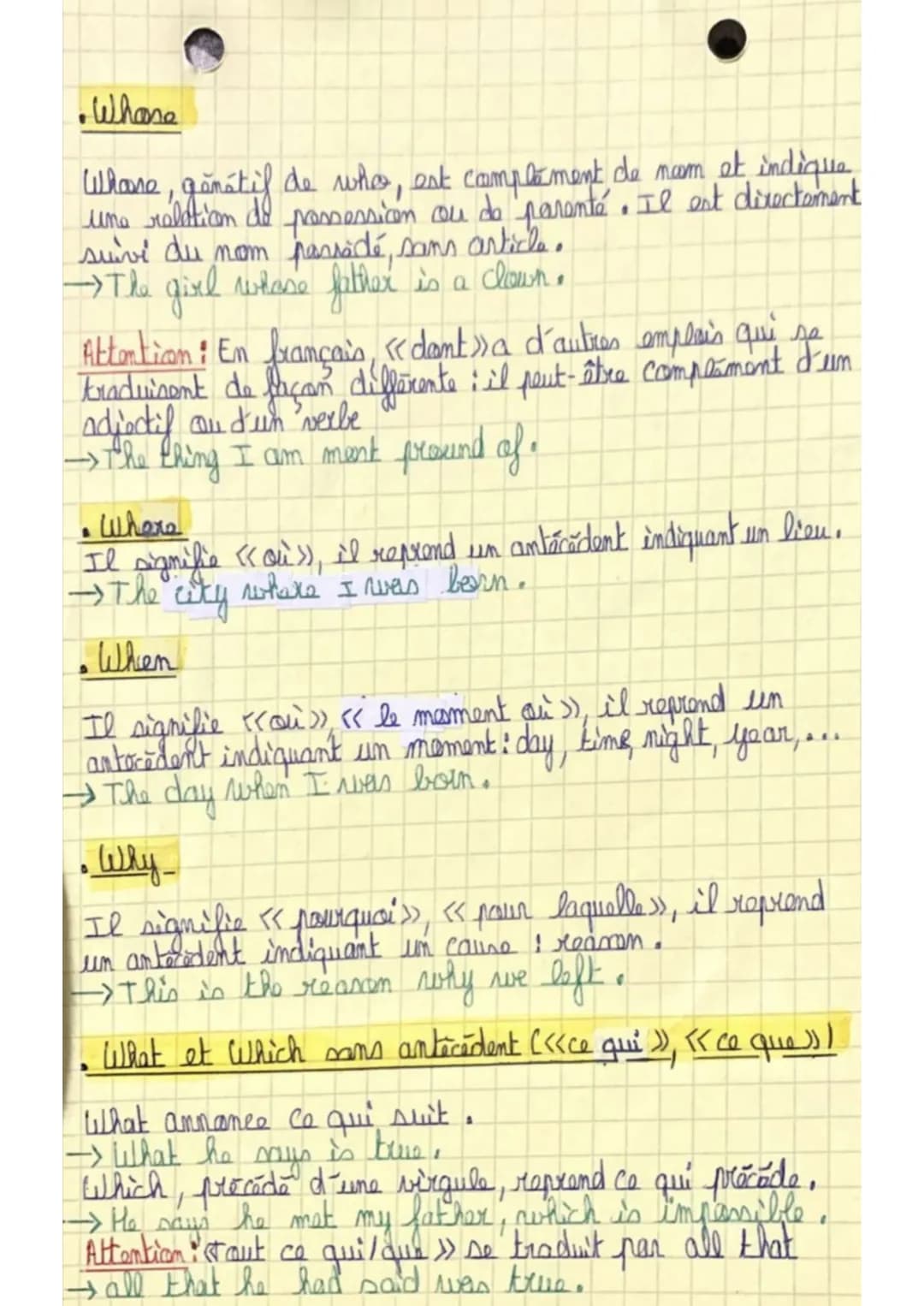 Anglais
• Propositions relatives
Elle dépend d'un nom: l'antécédent .
• Chaise du relatif
Pour chaisir le pranam relatif, con doit se dem