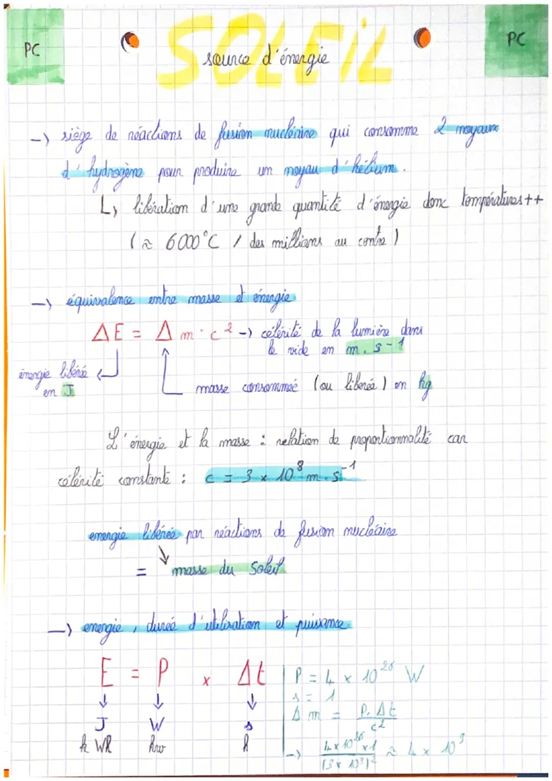 PC
source d'énergie
PC
-> siège de réactions de fusion mucizine qui consomme 2 mayoune
d'hydrogène pour produire un mayau d'hélium.
L, libér