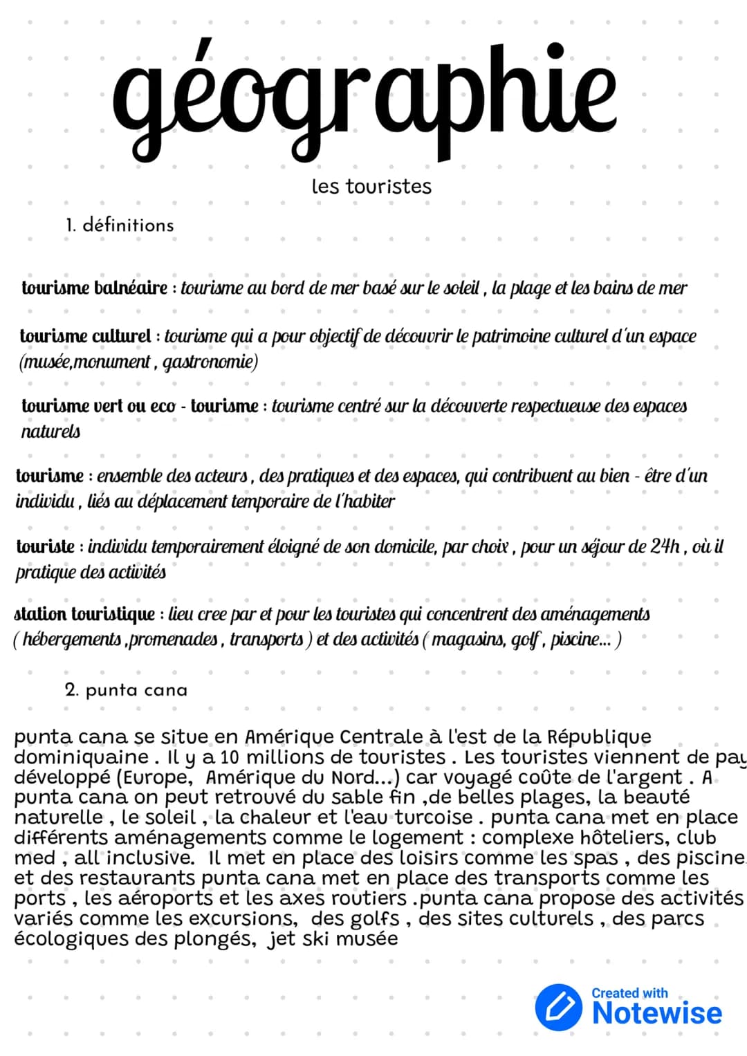 # géographie
les touristes
1. définitions
tourisme balnéaire: tourisme au bord de mer basé sur le soleil, la plage et les bains de mer
to