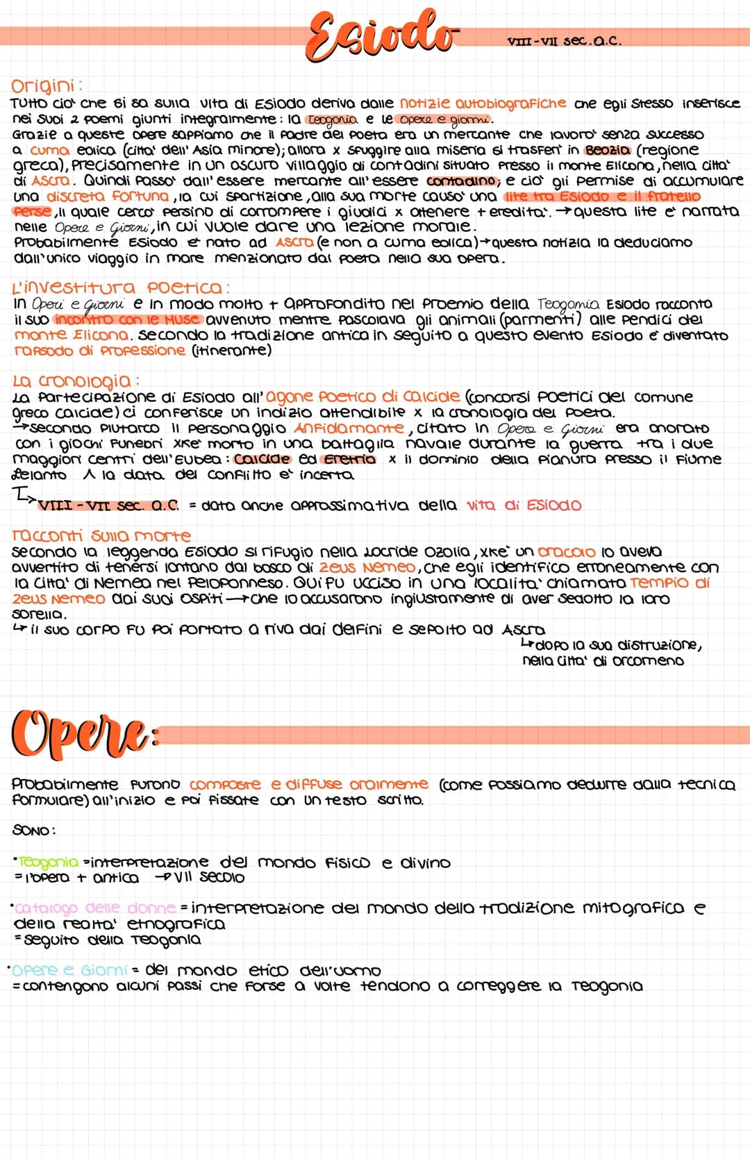 # Esiodo
VIII-VII sec.a.c.
Origini:
TUHO cio' che si sa sulla vita di Esiodo deriva dalle notizie autobiografiche che egli stesso inserisc