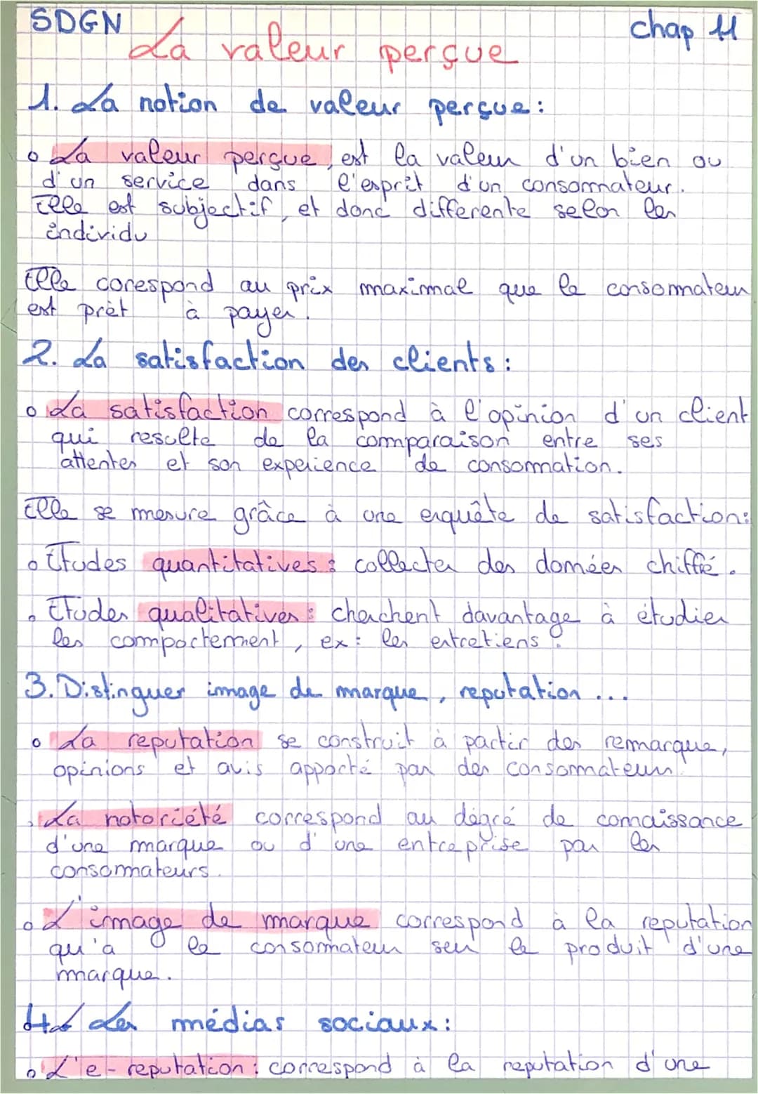 SDGN La valeur perçue
chap 11
1. La notion de valeur perçue:
• La valeur perçue, est la valeur d'un bien ou
d'un service dans l'esprit d'un